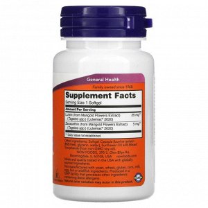 Лютеин для глаз NOW Lutein+Zeaxanthin 25мг - 60 гел.капс.