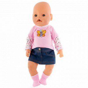 Джинсовая юбка и футболка для куклы baby born ростом 43 см