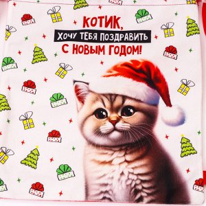 Рюкзак - мешок детский новогодний «Котик в шапке», 35x30 см