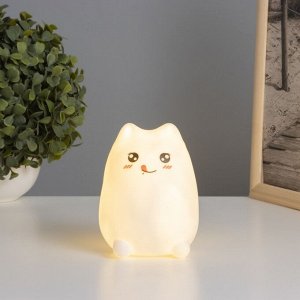 Фигурка светящаяся RISALUX «Кошечка», LED-ночник, от батареек, белый, 9.5x9x13.5 см