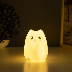 Фигурка светящаяся RISALUX «Кошечка», LED-ночник, от батареек, белый, 9.5x9x13.5 см