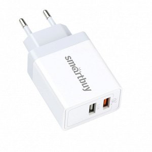 Сетевое зарядное устройство FLASH, QC3.0+2.4 А, белое, 2 USB (SBP-2022)