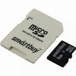 Карта памяти Micro SDHC  Smartbuy 8GB Сlass 10 (с адаптером SD) COMPACT (SB8GBSDCL10-01_С)