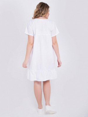Платье Оригинальное платье А-силуэта из белого хлопка. Низ модели дополнен широким воланом на сборке.
- однотонная расцветка
- круглый вырез горловины на внутренней бейке
- рукава втачные, короткие