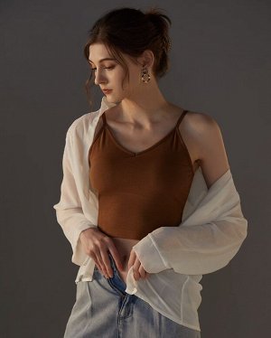 Топ с чашками на бретельках, женский, хлопок
