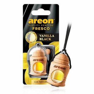 AREON Ароматизаторы для авто "FRESCO" деревянный с флаконом, Черная ваниль +  NEW