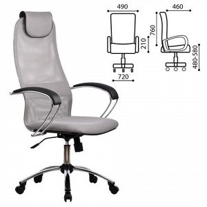 Кресло офисное МЕТТА BK-8CH, ткань-сетка, хром, светло-серое