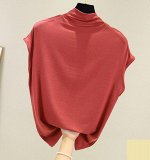 Трикотажный пуловер короткий рукав, кирпично-красный