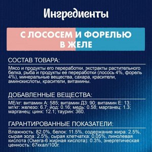 Влажный корм Felix Аппетитные кусочки, Двойная Вкуснятина для взрослых кошек, с лососем и форелью, в желе 75 г