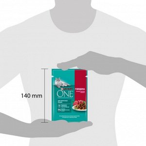 Влажный корм Purina ONE для взрослых кошек, с говядиной и морковью, пауч, 75г