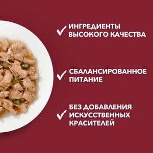 Влажный корм Purina ONE Мини Контроль веса для взрослых собак мелких пород с низкой физической активностью или склонных к набору веса, с индейкой, морковью и горохом в подливе 85 г
