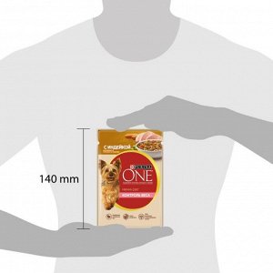 Влажный корм Purina ONE Мини Контроль веса для взрослых собак мелких пород с низкой физической активностью или склонных к набору веса, с индейкой, морковью и горохом в подливе 85 г