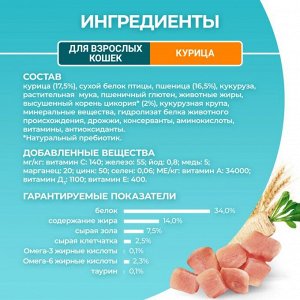 Корм для кошек сухой Purina ONE® полнорационный, с высоким содержанием курицы, 200 г