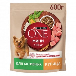 Сухой корм Purina ONE® для собак мелких пород с активным образом жизни, с высоким содержанием курицы и с рисом, Пакет, 600 г