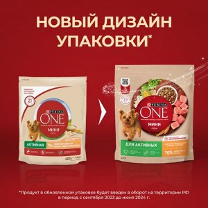 Сухой корм Purina ONE® для собак мелких пород с активным образом жизни, с высоким содержанием курицы и с рисом, Пакет, 600 г