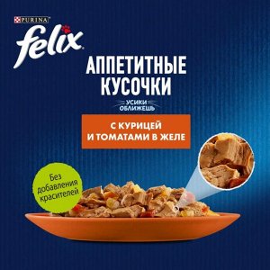 Влажный корм Felix Аппетитные кусочки для взрослых кошек, с курицей и томатами в желе 75 г