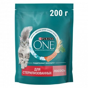 Сухой корм для кошек Purina ONE® для стерилизованных кошек и кастрированных котов, с высоким содержанием лосося, 200 г