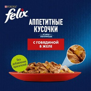 Влажный корм Felix Аппетитные кусочки для взрослых кошек, с говядиной в желе 75 г