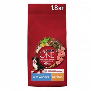 Сухой корм для собак Purina ONE® средних и крупных пород, с высоким содержанием курицы и с рисом, Пакет, 1,8 кг
