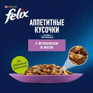 Влажный корм Felix Аппетитные кусочки для взрослых кошек, с ягненком в желе 75 г