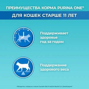 Сухой корм Purina ONE® полнорационный для кошек старше 11 лет, с высоким содержанием курицы, 750 г