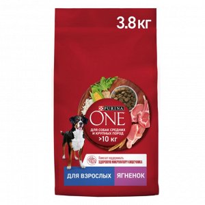Корм для собак Purina ONE® для взрослых собак средних и крупных пород, с высоким содержанием ягненка и рисом, 3,8 кг
