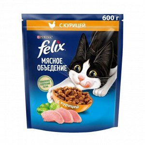 Сухой корм Felix Мясное объедение для взрослых кошек, с курицей 600 г