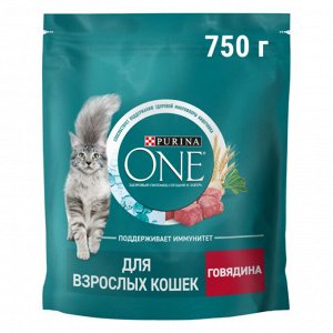 Сухой корм Purina ONE® полнорационный для взрослых кошек, с высоким содержанием говядины, 750 г