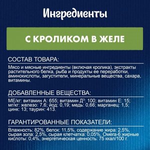 Влажный корм Felix Аппетитные кусочки для взрослых кошек, с кроликом в желе 75 г