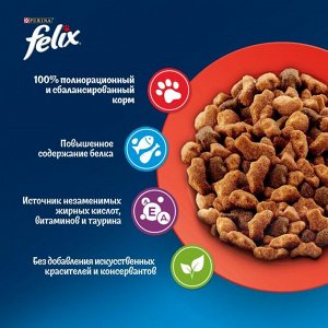 Сухой корм Felix Мясное объедение для взрослых кошек, с говядиной 600 г