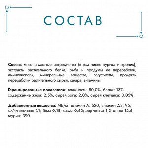 Влажный корм Гурмэ Перл Мясной Дуэт для взрослых кошек, со вкусом кролик и курица, нежное филе в соусе, 75 г