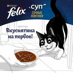 FELIX® Суп. Сочные Ломтики. Корм консервированный неполнорационный для взрослых кошек, с уткой