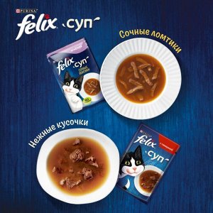 FELIX® Суп. Сочные Ломтики. Корм консервированный неполнорационный для взрослых кошек, с уткой