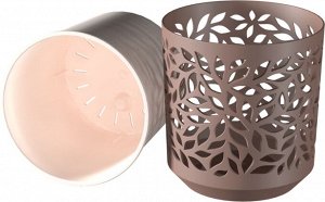Горшок для цветов "Leaves" 8 л., цвет мокко/пудра, с вкладкой