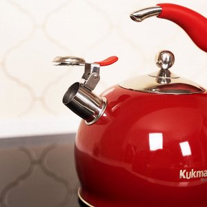 Чайник нерж 3,0л со свистком RED ТМ KUKMARA