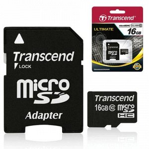 Карта памяти microSDHC 16GB TRANSCEND, 10 Мб/сек (class 10),