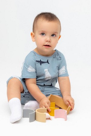 Полукомбинезон(Весна-Лето)+baby (пыльно-синий, мир животных)