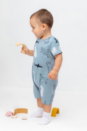 Полукомбинезон(Весна-Лето)+baby (пыльно-синий, мир животных)
