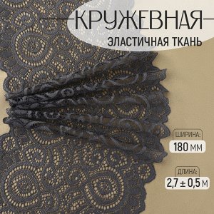 Кружевная эластичная ткань, 180 мм, 2.7±0.5 м, графитовая
