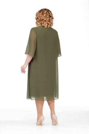 Платье Платье Pretty 1003 оливка 
Рост: 164 см.

Свободное платье из шифона на трикотажной подкладке. Просторная накидка из шифона закреплена в округлой горловине и в проймах. Расширенные рукава из ш