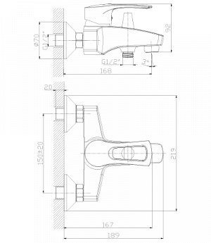 T40-31 Смеситель одноручный (40 мм) для ванны с коротким изливом, хром