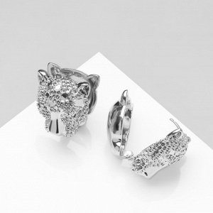 Серьги металл «Аккорд» гепард, цвет серебро