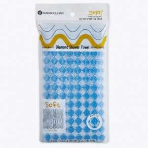 Мочалка для тела с плетением «Сетка» и полиэстеровыми нитями "Diamond Shower Towel" (жесткая) размер 28 см х 100 см