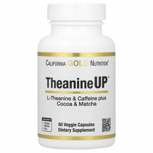 California Gold Nutrition, TheanineUP ™, L-теанин с кофеином, какао и матча, 60 растительных капсул