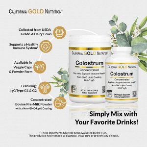 iherb California Gold Nutrition, молозиво с 20% иммуноглобулинов IgG, 240 растительных капсул