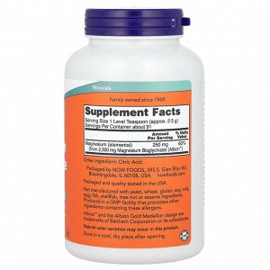 NOW Foods, порошок бисглицината магния, 227 г (8 унций)