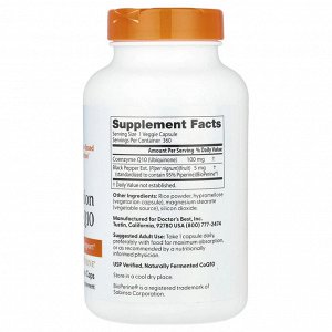 Doctor's Best, коэнзим Q10 с высокой степенью всасывания, с BioPerine, 100 мг, 360 вегетарианских капсул
