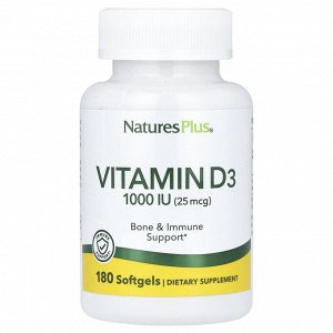 NaturesPlus, Витамин D3, 25 мкг (1000 МЕ), 180 капсул