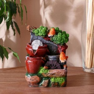 Фонтан настольный «Птички в долине прохлады», каменная стена, 15x15x20 см, с подсветкой