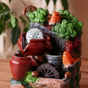 Фонтан настольный «Птички в долине прохлады», каменная стена, 15x15x20 см, с подсветкой